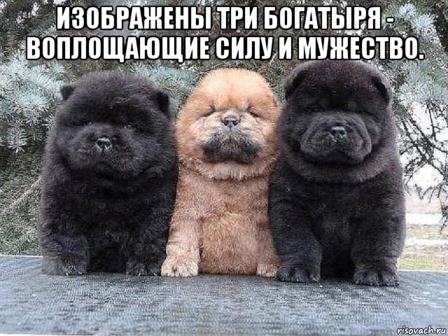 изображены три богатыря - воплощающие силу и мужество. , Мем Суровые бутузы