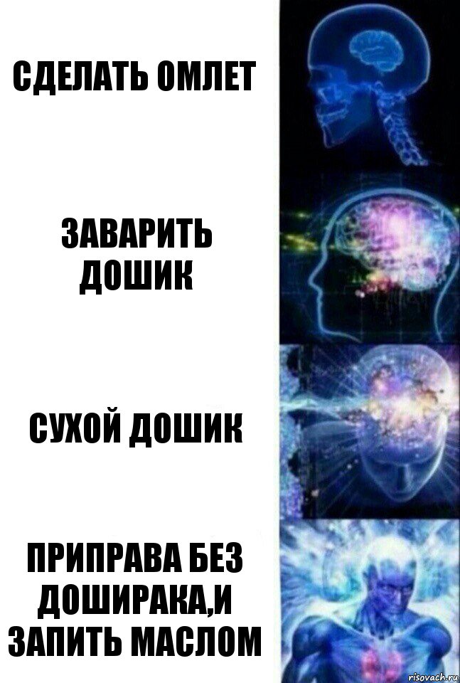 сделать омлет заварить дошик сухой дошик приправа без доширака,и запить маслом, Комикс  Сверхразум