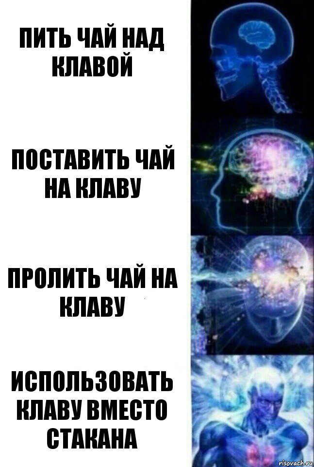 Пить чай над клавой Поставить чай на клаву Пролить чай на клаву Использовать клаву вместо стакана, Комикс  Сверхразум