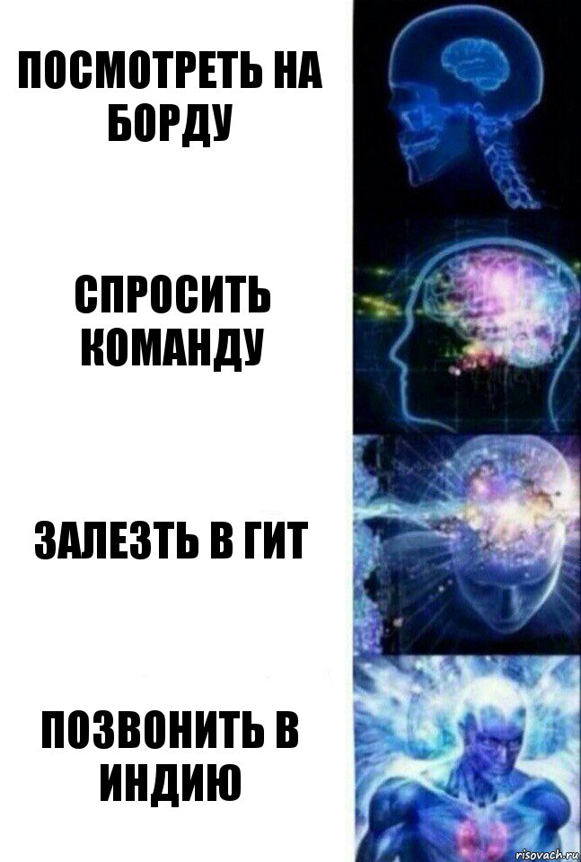 посмотреть на борду спросить команду залезть в гит позвонить в индию, Комикс  Сверхразум