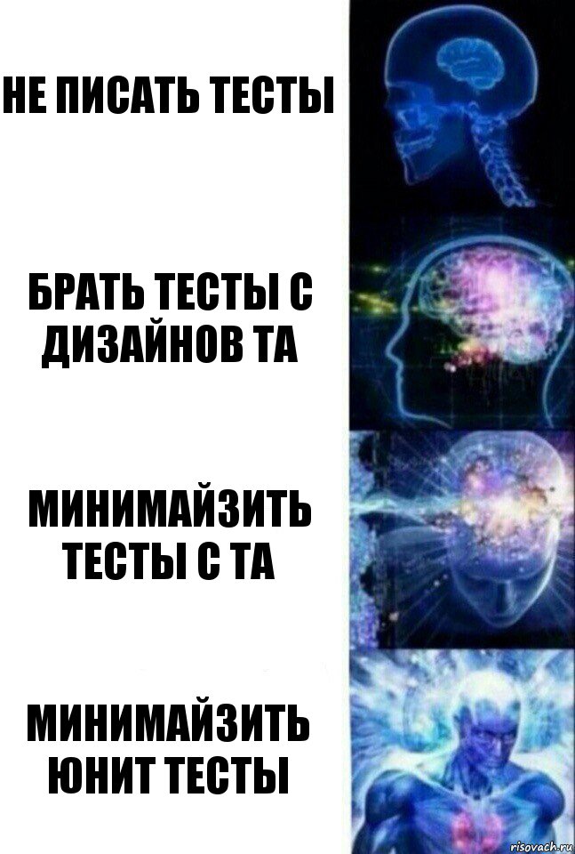 не писать тесты брать тесты с дизайнов та минимайзить тесты с та минимайзить юнит тесты, Комикс  Сверхразум