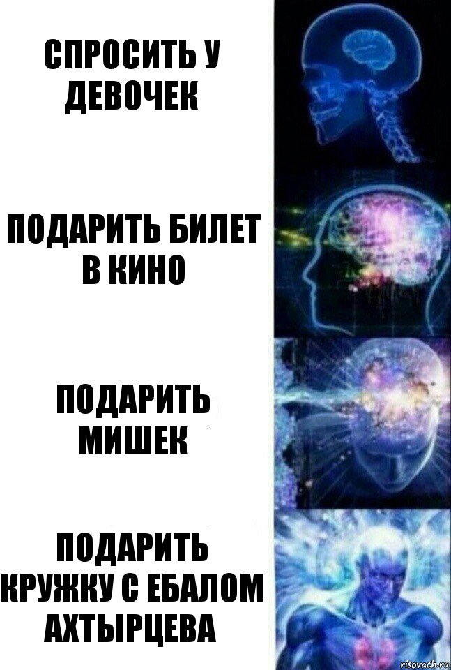 спросить у девочек подарить билет в кино подарить мишек подарить кружку с ебалом Ахтырцева, Комикс  Сверхразум