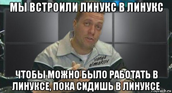 мы встроили линукс в линукс чтобы можно было работать в линуксе, пока сидишь в линуксе