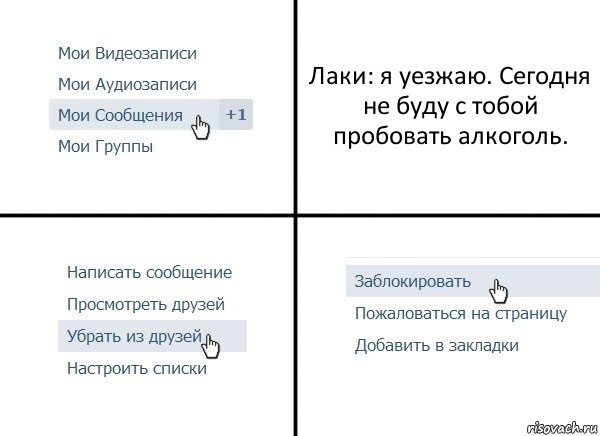 Лаки: я уезжаю. Сегодня не буду с тобой пробовать алкоголь., Комикс  Удалить из друзей