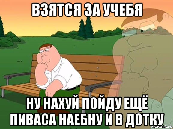 взятся за учебя ну нахуй пойду ещё пиваса наебну и в дотку, Мем Задумчивый Гриффин