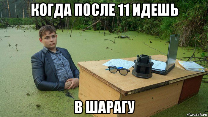 когда после 11 идешь в шарагу, Мем  Парень сидит в болоте