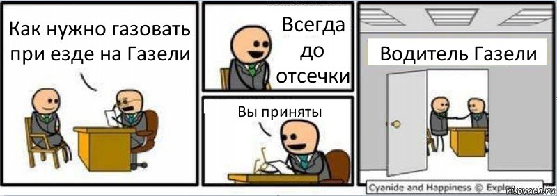 Как нужно газовать при езде на Газели Всегда до отсечки Вы приняты Водитель Газели, Комикс Собеседование на работу