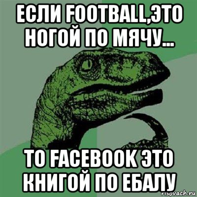 если football,это ногой по мячу... то facebook это книгой по ебалу, Мем Филосораптор