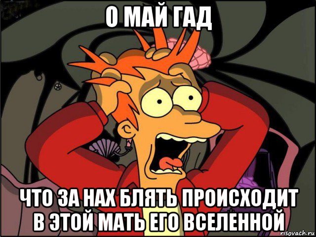 о май гад что за нах блять происходит в этой мать его вселенной, Мем Фрай в панике