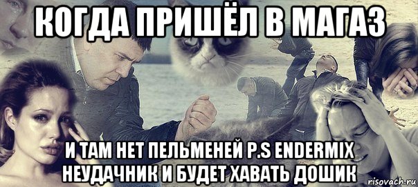 когда пришёл в магаз и там нет пельменей p.s endermix неудачник и будет хавать дошик, Мем Грусть вселенская