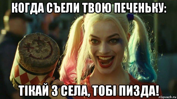 когда съели твою печеньку: тікай з села, тобі пизда!, Мем    Harley quinn