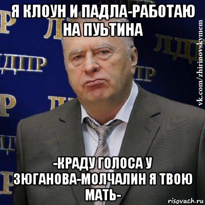 я клоун и падла-работаю на пуьтина -краду голоса у зюганова-молчалин я твою мать-, Мем Хватит это терпеть (Жириновский)