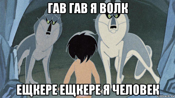 гав гав я волк ещкере ещкере я человек, Мем Мультик маугли-районы кварталы