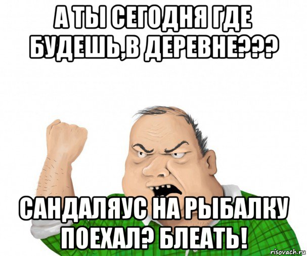 а ты сегодня где будешь,в деревне??? сандаляус на рыбалку поехал? блеать!