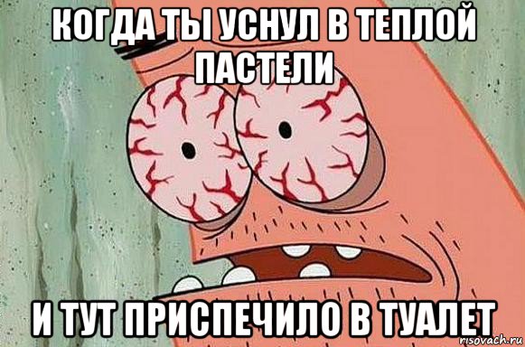 когда ты уснул в теплой пастели и тут приспечило в туалет, Мем  Патрик в ужасе