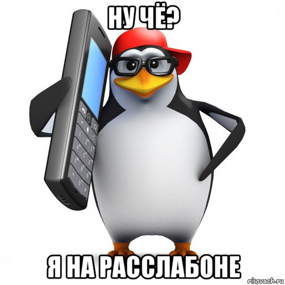 ну чё? я на расслабоне, Мем   Пингвин звонит