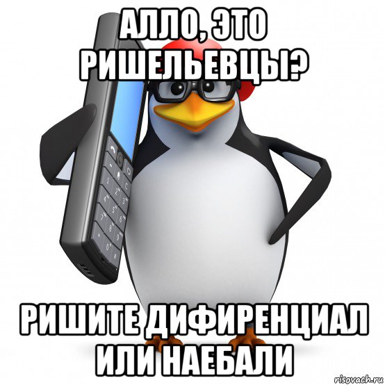 алло, это ришельевцы? ришите дифиренциал или наебали, Мем   Пингвин звонит