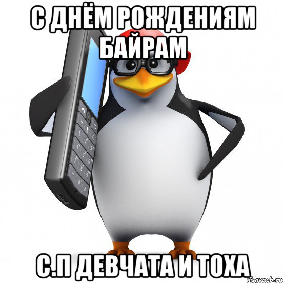 с днём рождениям байрам с.п девчата и тоха, Мем   Пингвин звонит