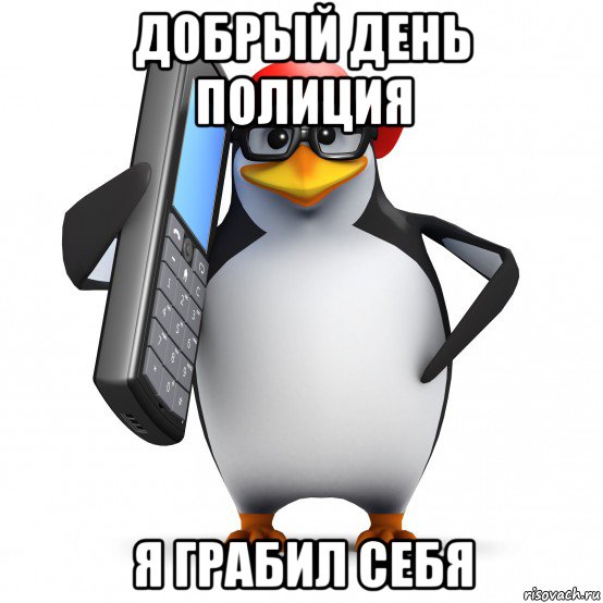 добрый день полиция я грабил себя, Мем   Пингвин звонит