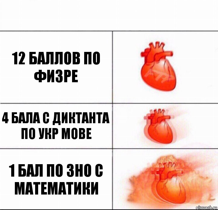 12 баллов по физре 4 бала с диктанта по укр мове 1 бал по ЗНО с математики, Комикс  Расширяюшее сердце