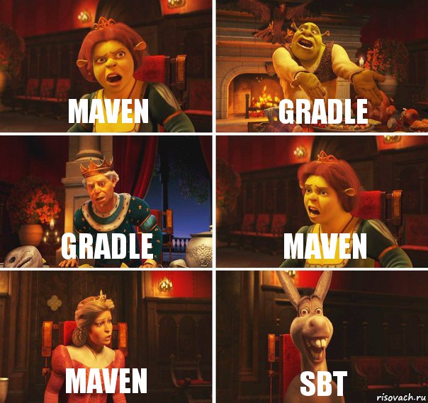 maven gradle gradle maven maven sbt, Комикс  Шрек Фиона Гарольд Осел