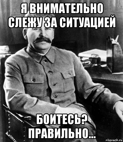 я внимательно слежу за ситуацией боитесь? правильно..., Мем  иосиф сталин