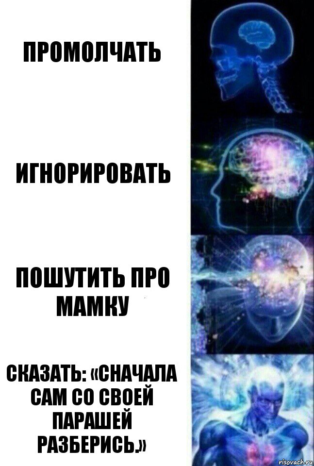 Промолчать Игнорировать Пошутить про мамку Сказать: «Сначала сам со своей парашей разберись.», Комикс  Сверхразум