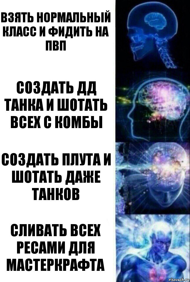 Взять нормальный класс и фидить на пвп Создать дд танка и шотать всех с комбы создать плута и шотать даже танков сливать всех ресами для мастеркрафта, Комикс  Сверхразум