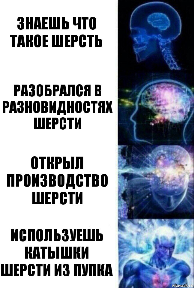 знаешь что такое шерсть разобрался в разновидностях шерсти открыл производство шерсти используешь катышки шерсти из пупка, Комикс  Сверхразум