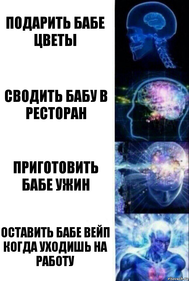 подарить бабе цветы сводить бабу в ресторан приготовить бабе ужин оставить бабе вейп когда уходишь на работу, Комикс  Сверхразум