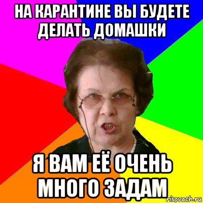 на карантине вы будете делать домашки я вам её очень много задам, Мем Типичная училка