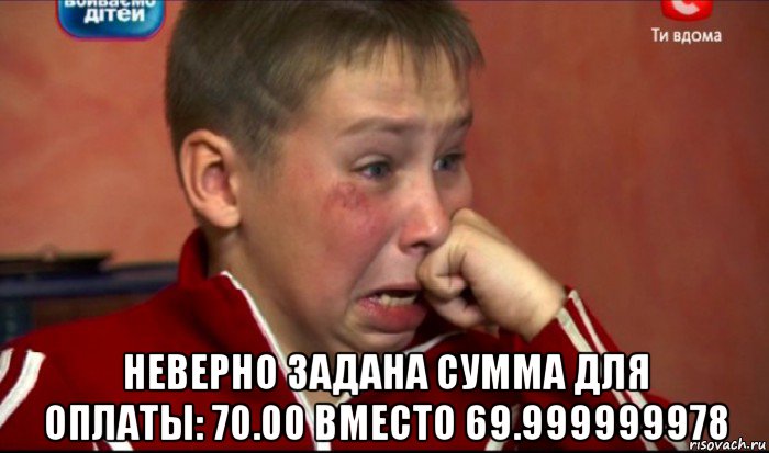  неверно задана сумма для оплаты: 70.00 вместо 69.999999978, Мем  Сашок Фокин