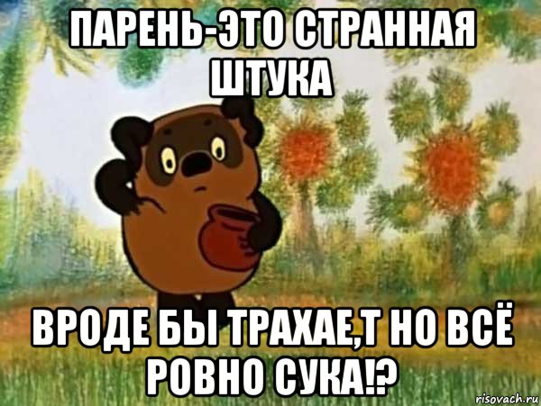 парень-это странная штука вроде бы трахае,т но всё ровно сука!?, Мем Винни пух чешет затылок