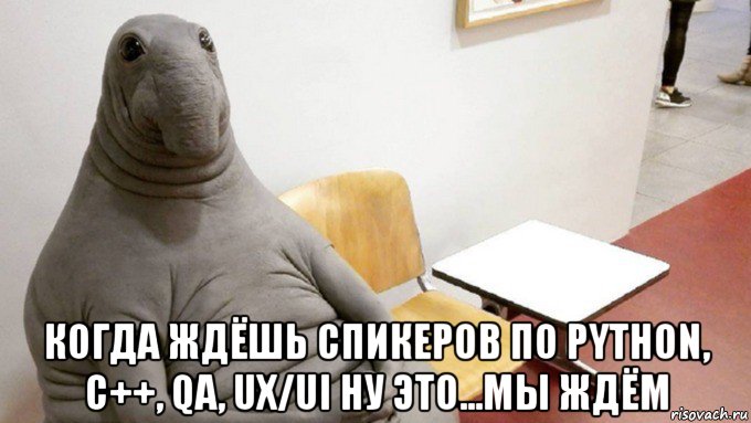  когда ждёшь спикеров по python, c++, qa, ux/ui ну это...мы ждём