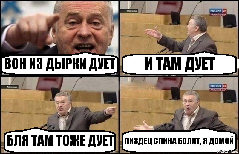 ВОН ИЗ ДЫРКИ ДУЕТ И ТАМ ДУЕТ БЛЯ ТАМ ТОЖЕ ДУЕТ ПИЗДЕЦ СПИНА БОЛИТ, Я ДОМОЙ, Комикс Жириновский