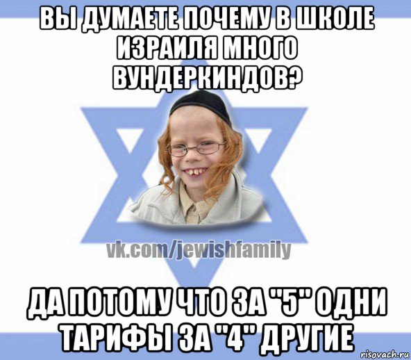 вы думаете почему в школе израиля много вундеркиндов? да потому что за "5" одни тарифы за "4" другие