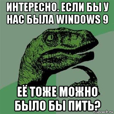 интересно. если бы у нас была windows 9 её тоже можно было бы пить?, Мем Филосораптор