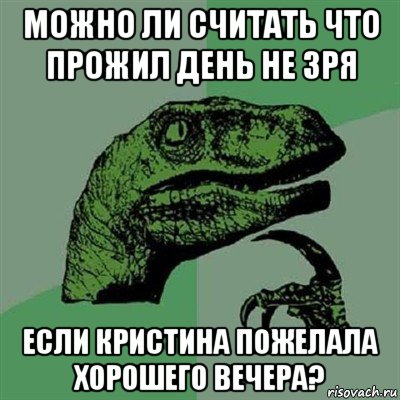 можно ли считать что прожил день не зря если кристина пожелала хорошего вечера?, Мем Филосораптор