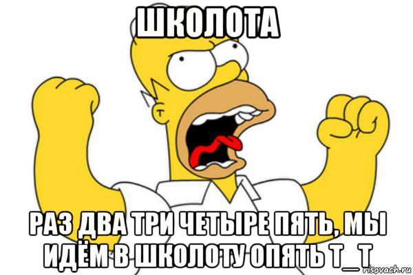 школота раз два три четыре пять, мы идём в школоту опять т_т, Мем Разъяренный Гомер