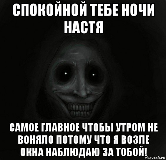 спокойной тебе ночи настя самое главное чтобы утром не воняло потому что я возле окна наблюдаю за тобой!, Мем Ночной гость