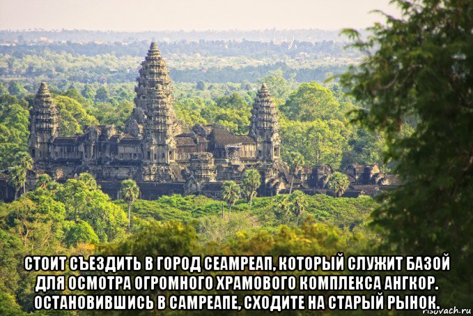  стоит съездить в город сеамреап, который служит базой для осмотра огромного храмового комплекса ангкор. остановившись в самреапе, сходите на старый рынок.