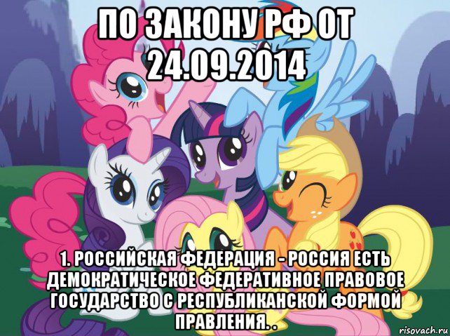 по закону рф от 24.09.2014 1. российская федерация - россия есть демократическое федеративное правовое государство с республиканской формой правления. ., Мем My little pony