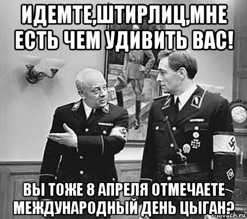 идемте,штирлиц,мне есть чем удивить вас! вы тоже 8 апреля отмечаете международный день цыган?