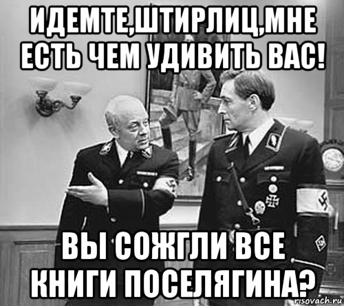 идемте,штирлиц,мне есть чем удивить вас! вы сожгли все книги поселягина?