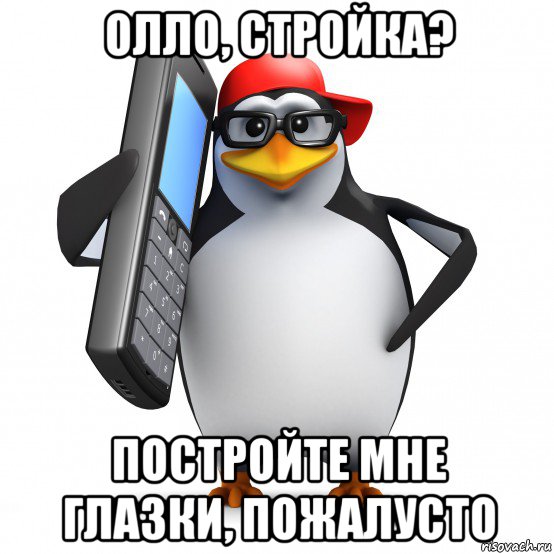 олло, стройка? постройте мне глазки, пожалусто, Мем   Пингвин звонит