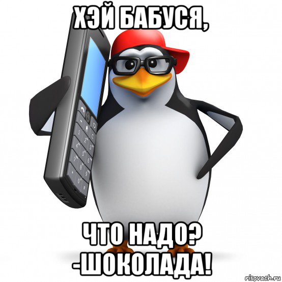 хэй бабуся, что надо? -шоколада!, Мем   Пингвин звонит