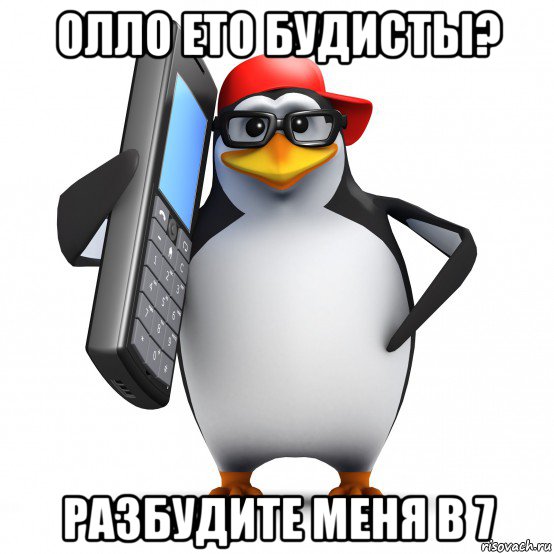 олло ето будисты? разбудите меня в 7, Мем   Пингвин звонит