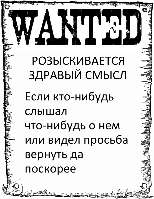 РОЗЫСКИВАЕТСЯ ЗДРАВЫЙ СМЫСЛ Если кто-нибудь слышал что-нибудь о нем или видел просьба вернуть да поскорее, Комикс розыск