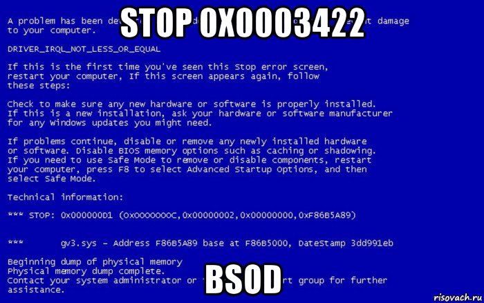 stop 0x0003422 bsod