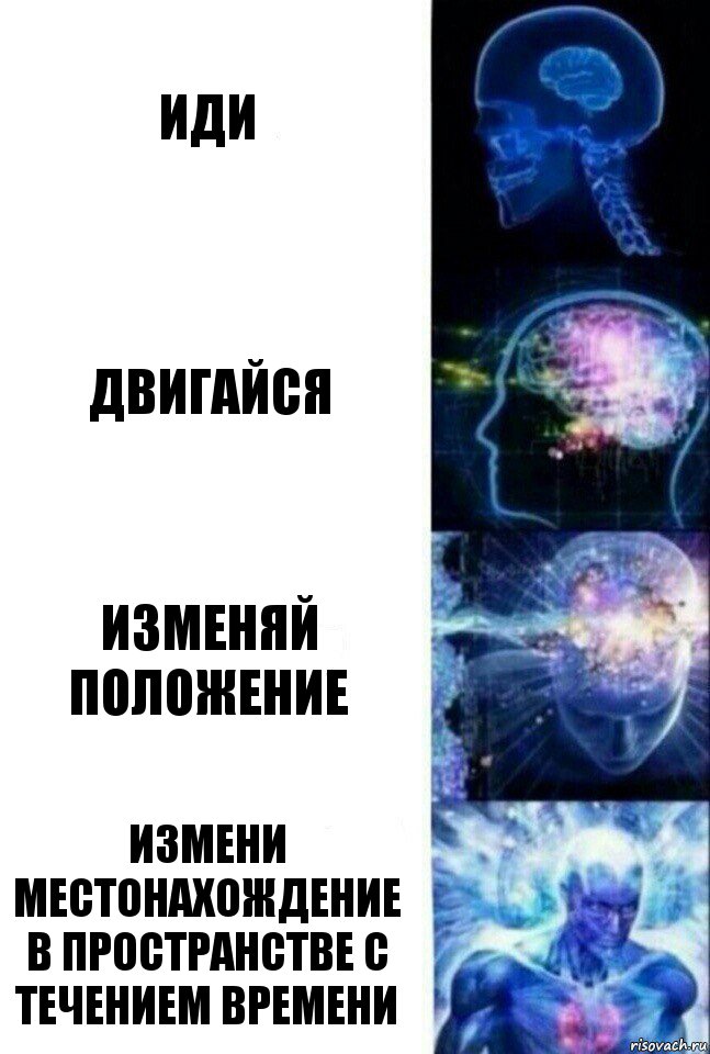 Иди Двигайся Изменяй положение Измени местонахождение в пространстве с течением времени, Комикс  Сверхразум